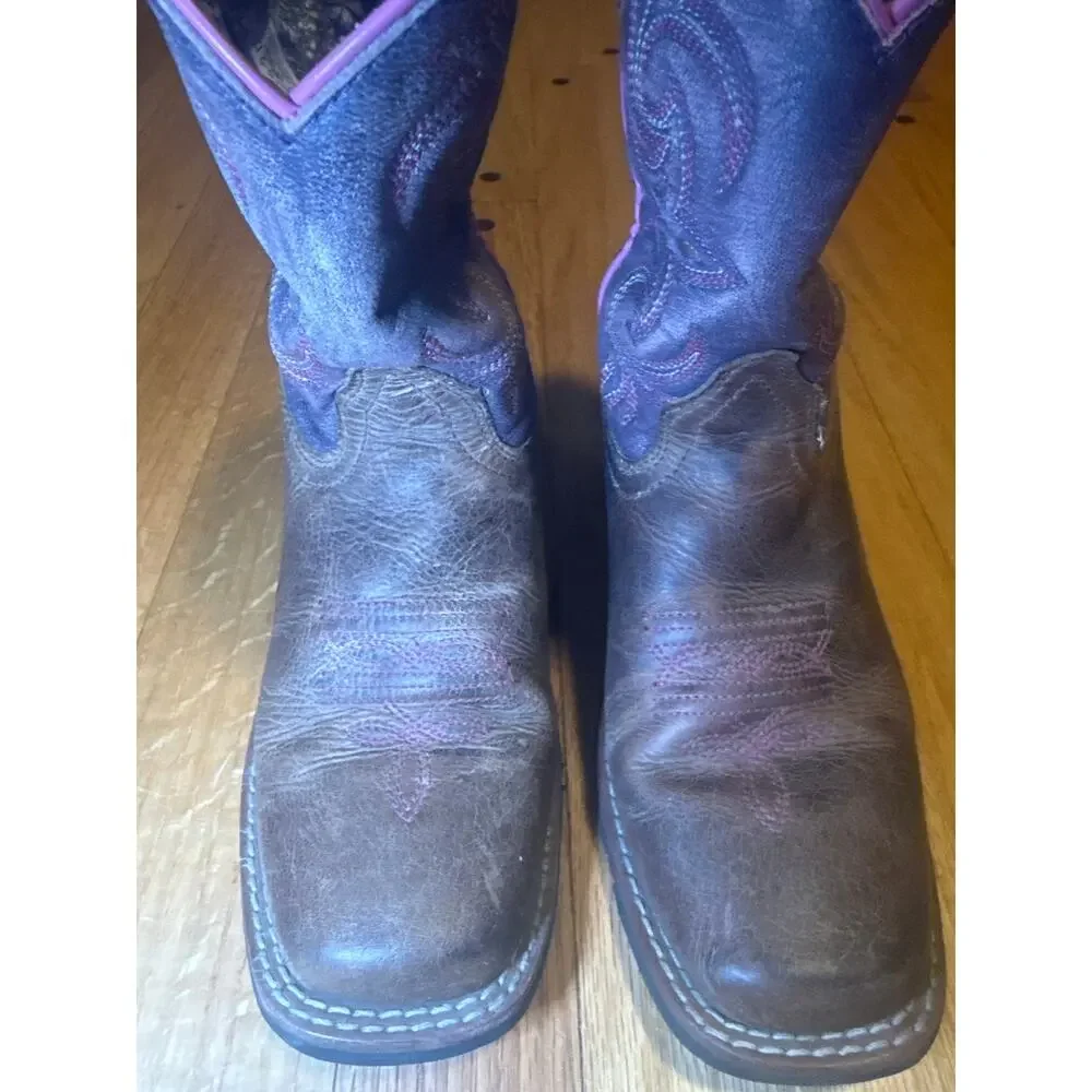 Dan Post Cowboy Boots Kids Size 2 D Brown Purple Leather Western DPC2347